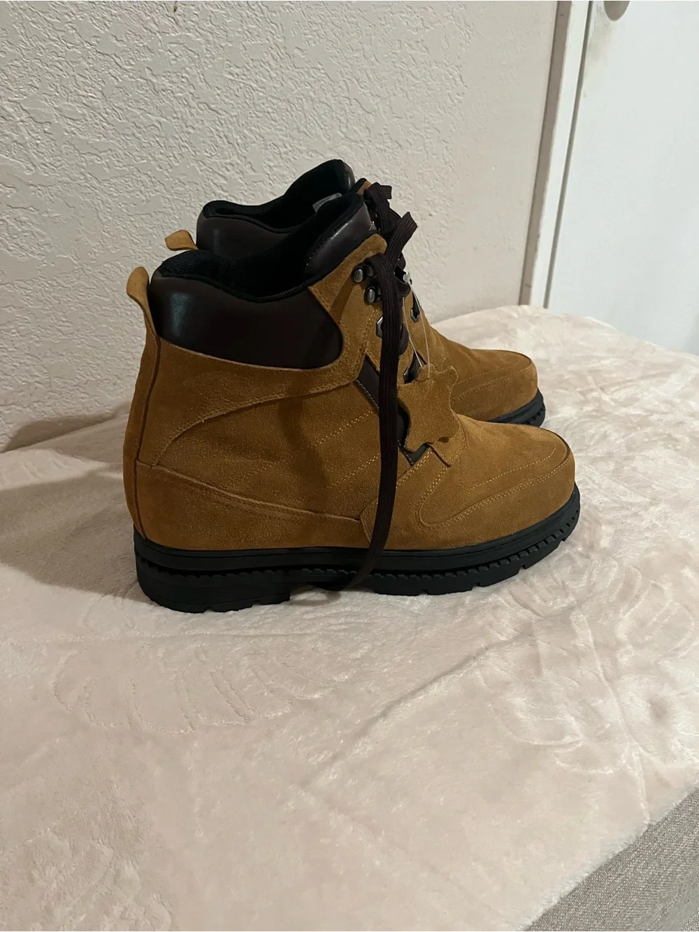Men's Calden Tan Suede Lace-Up Heightening Work Boots